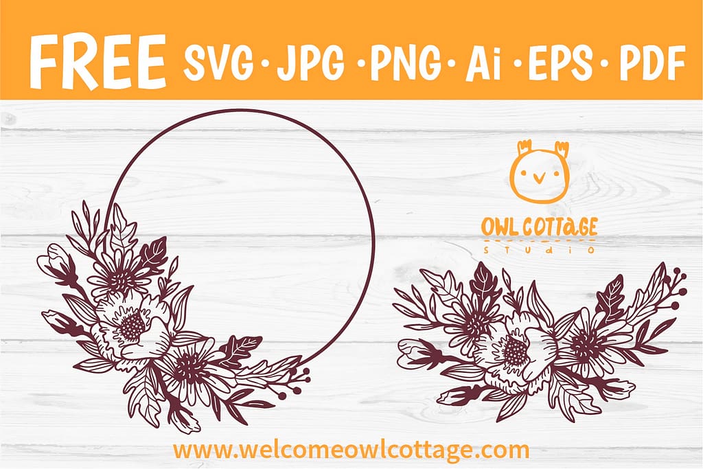 FREE Autumn Flowers Monogram svg, Free Decorative Floral Fall Wreath Cut File, Fancy Fall Decor, Free cut files