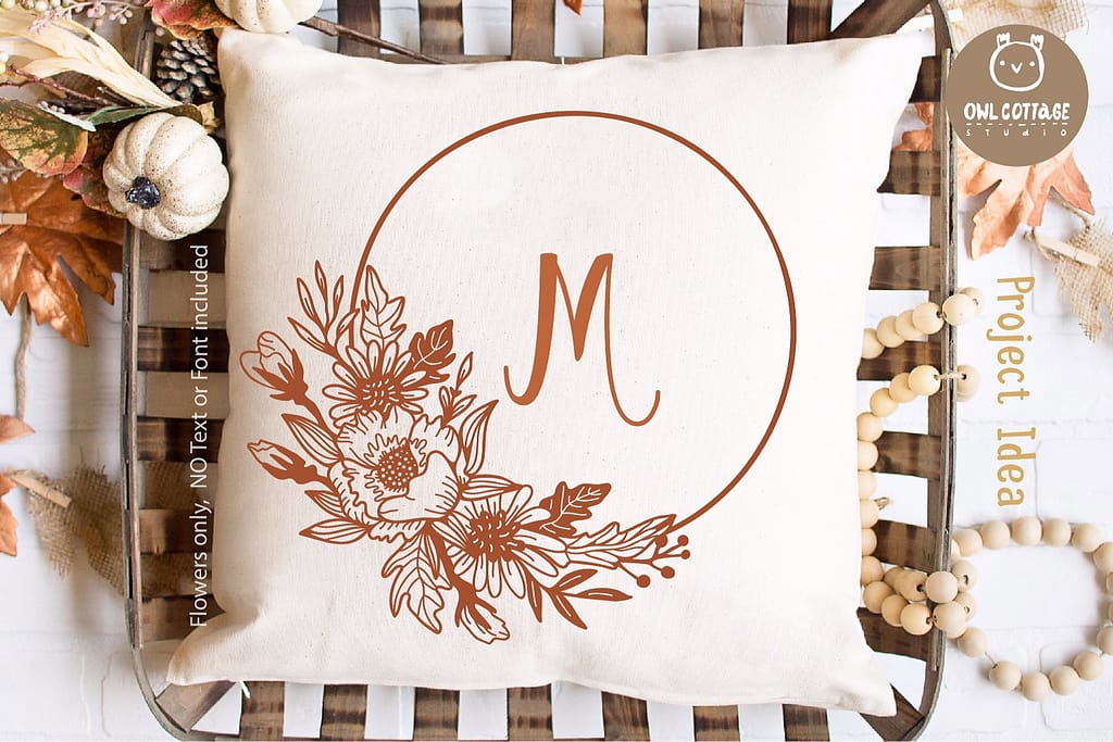 FREE Autumn Flowers Monogram svg for Fall personalized Pillow Case