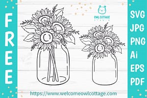 Sunflowers in a Mason Jar SVG file for Cutting Mashines. Free for personal and commercial use