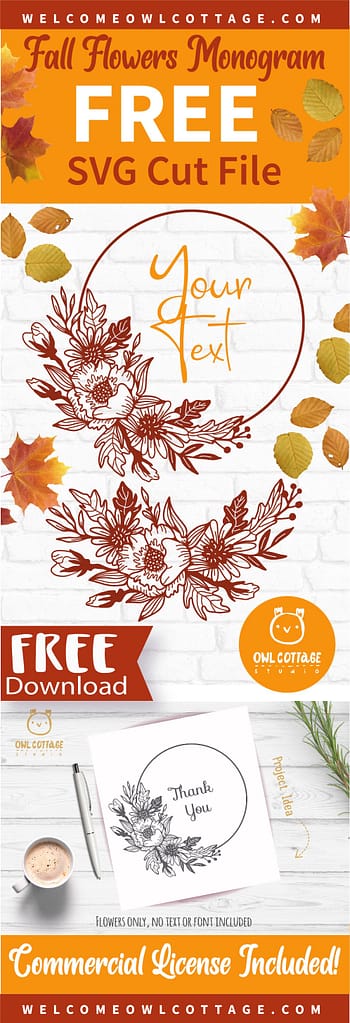 Free Fall Flowers Monogram SVG Cut File for Autumn Pillow Case